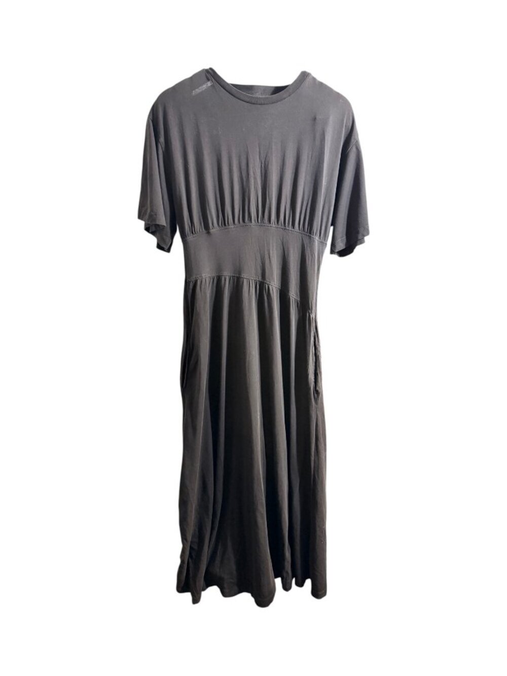 River Island | Black Cinched Waist Midi Tee Dress with Pockets | Size 14 - Picture 3 of 6